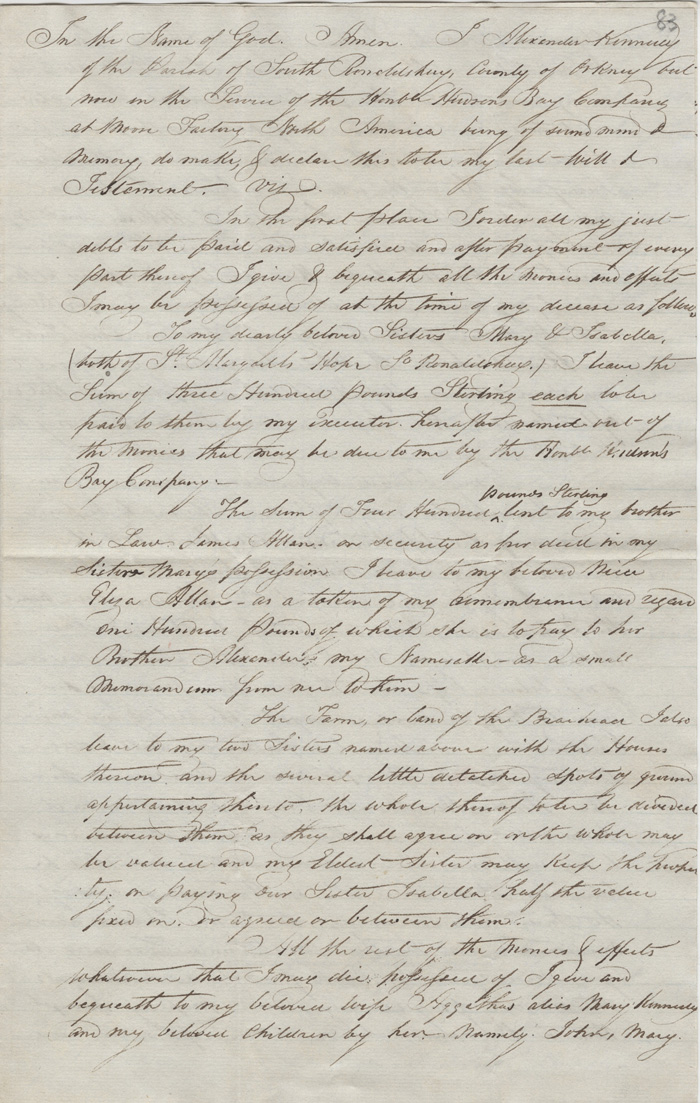 Alexander Kennedy's will, 1829