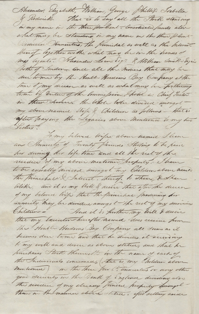 Testament d'Alexander Kennedy, 1829