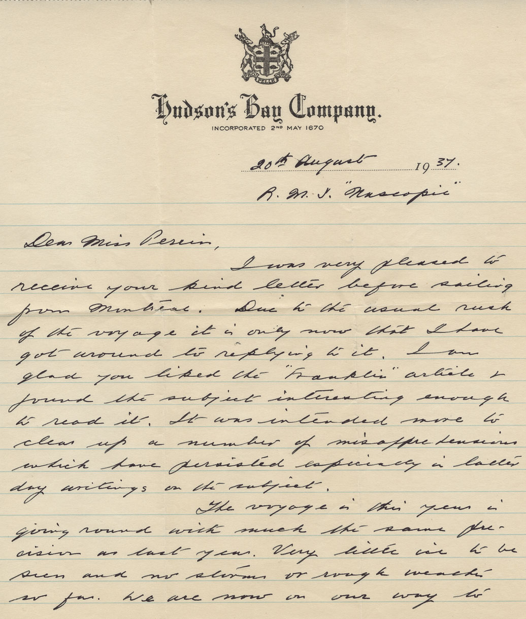 Letter from William Gibson, Assistant District Manager, 20 August, 1937.