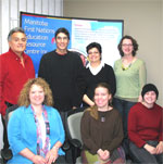 Russ and his support network: From left to right (back): Lorne Keeper, Russ Hilsher, Delores McKay, Jewel Reimer, (front): Nancy McNaughton, Elisa Barkman, Alex Stearns