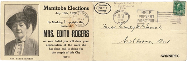 carte postale d'élection distribuée par Edith Rogers