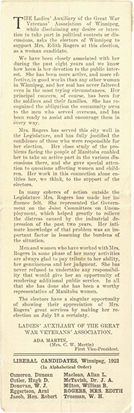 Edith Roger's election postcard front
