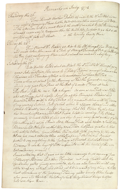Cumberland House post journal, July 1774